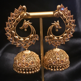 TANISHQ Designer Antique Gold Earrings - Golden