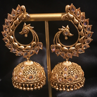 TANISHQ Designer Antique Gold Earrings - Golden