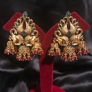 TANISHQ Designer Elephant (Hati) Antique Gold Earrings - Multi