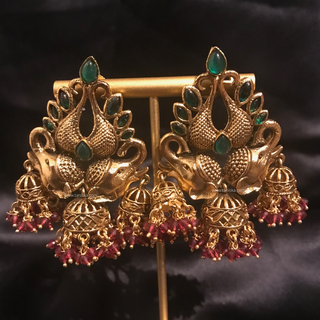 TANISHQ Designer Elephant (Hati) Antique Gold Earrings - Multi