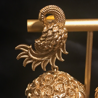 TANISHQ Designer Antique Gold Earrings - Golden - Elephant & Peacock Design