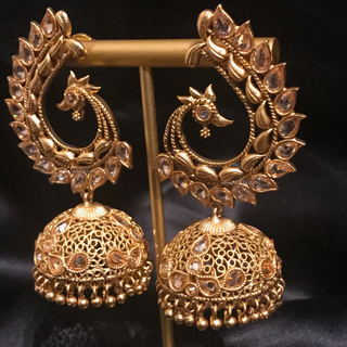 TANISHQ Designer Antique Gold Earrings - Golden