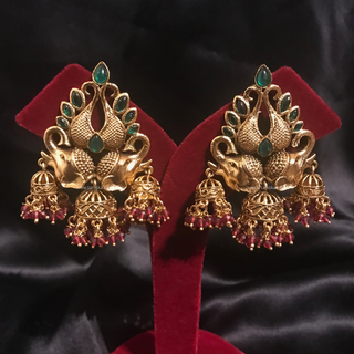 TANISHQ Designer Elephant (Hati) Antique Gold Earrings - Multi