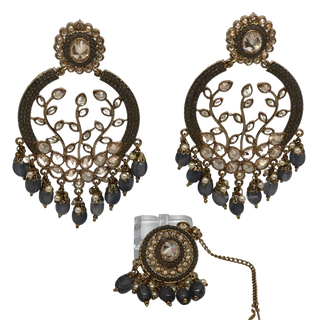 ALIA Designer Earring & Tikka Set - Grey