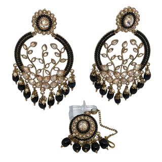 ALIA Designer Earring & Tikka Set - Midnight Black
