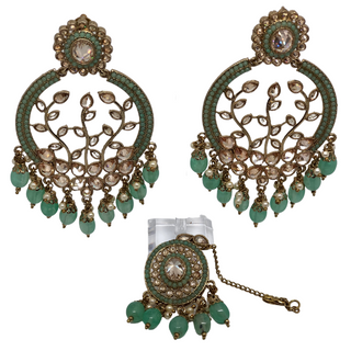 ALIA Designer Earring & Tikka Set - Mint