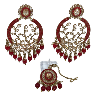 ALIA Designer Earring & Tikka Set - Maroon