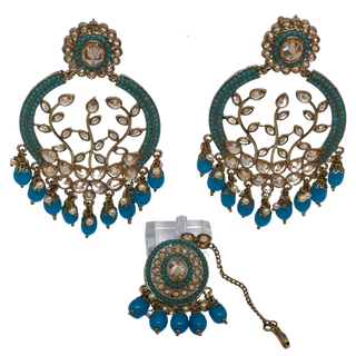 ALIA Designer Earring & Tikka Set - Turquoise