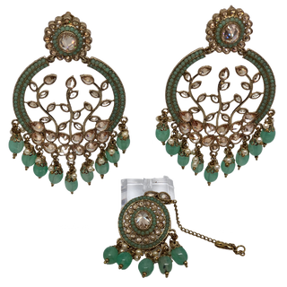 ALIA Designer Earring & Tikka Set - Mint