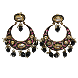 REGAL Meenakari Kundan Earrings - Black