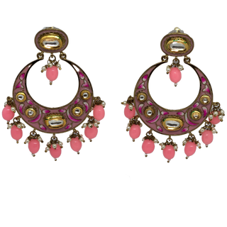 REGAL Meenakari Kundan Earrings - Pink