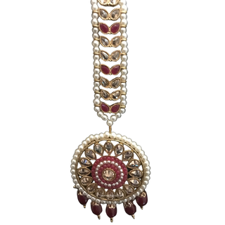 PARINEETA Antique Gold Earring & Tikka Set - Maroon