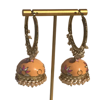 MEERA Meenakari (Hand Painted) Jhumki - Peach