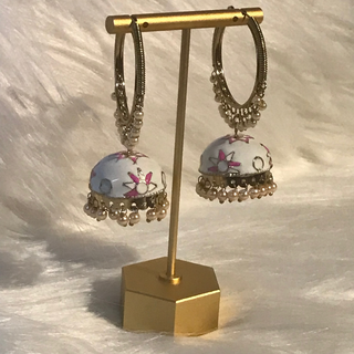 MEERA Meenakari (Hand Painted) Jhumki - White