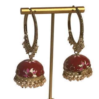MEERA Meenakari (Hand Painted) Jhumki - Red