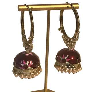 MEERA Meenakari (Hand Painted) Jhumki - Maroon