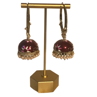 MEERA Meenakari (Hand Painted) Jhumki - Maroon