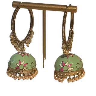 MEERA Meenakari (Hand Painted) Jhumki - Mint