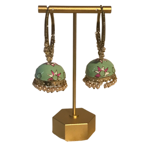 MEERA Meenakari (Hand Painted) Jhumki - Mint