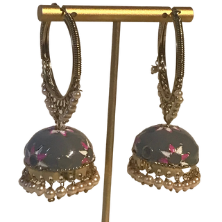MEERA Meenakari (Hand Painted) Jhumki - Grey