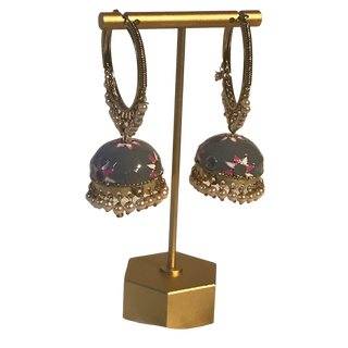 MEERA Meenakari (Hand Painted) Jhumki - Grey