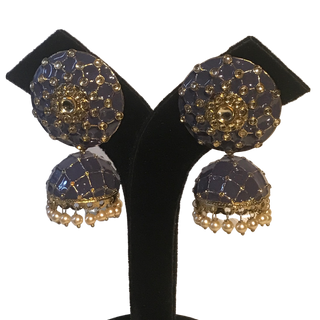 DEEPIKA Meenakari (Hand Painted) Jhumki - Bluish Grey