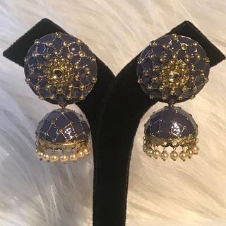 DEEPIKA Meenakari (Hand Painted) Jhumki - Bluish Grey