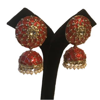 DEEPIKA Meenakari (Hand Painted) Jhumki - Ruby Red