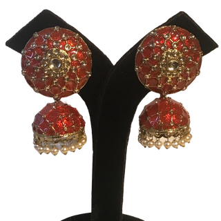 DEEPIKA Meenakari (Hand Painted) Jhumki - Ruby Red