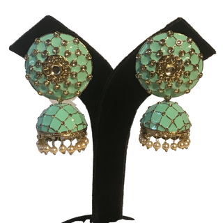 DEEPIKA Meenakari (Hand Painted) Jhumki - Mint
