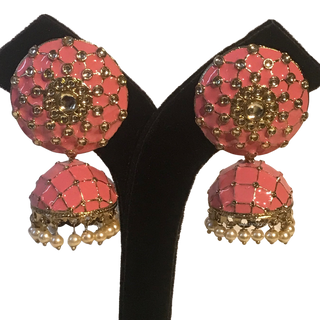 DEEPIKA Meenakari (Hand Painted) Jhumki - Warm Pink