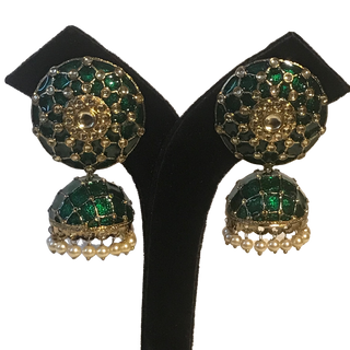 DEEPIKA Meenakari (Hand Painted) Jhumki - Emerald Green
