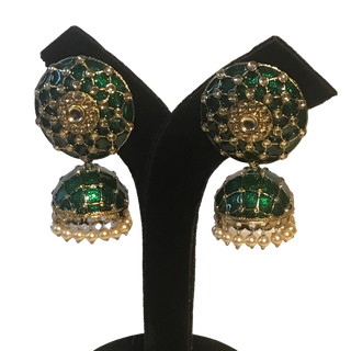 DEEPIKA Meenakari (Hand Painted) Jhumki - Emerald Green