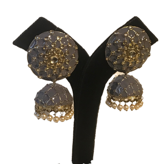 DEEPIKA Meenakari (Hand Painted) Jhumki - Grey