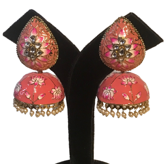 DEEPIKA Meenakari (Hand Painted) Jhumki - Peachy Pink