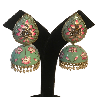 DEEPIKA Meenakari (Hand Painted) Jhumki - Mint