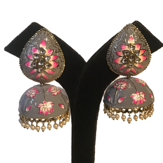 DEEPIKA Meenakari (Hand Painted) Jhumki - Grey