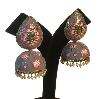 DEEPIKA Meenakari (Hand Painted) Jhumki - Grey