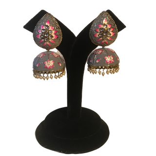 DEEPIKA Meenakari (Hand Painted) Jhumki - Grey