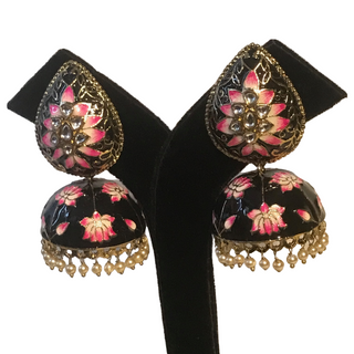 DEEPIKA Meenakari (Hand Painted) Jhumki - Midnight Black