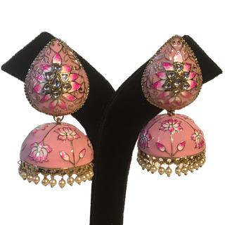DEEPIKA Meenakari (Hand Painted) Jhumki - Baby Pink