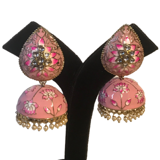 DEEPIKA Meenakari (Hand Painted) Jhumki - Baby Pink