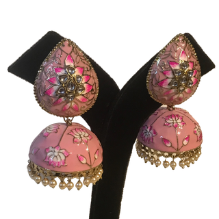 DEEPIKA Meenakari (Hand Painted) Jhumki - Baby Pink