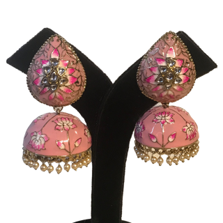 DEEPIKA Meenakari (Hand Painted) Jhumki - Baby Pink