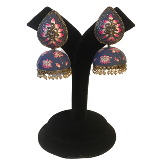 DEEPIKA Meenakari (Hand Painted) Jhumki - Bluish Tones