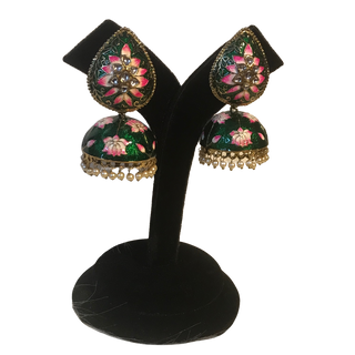 DEEPIKA Meenakari (Hand Painted) Jhumki - Emerald Green