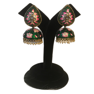DEEPIKA Meenakari (Hand Painted) Jhumki - Emerald Green