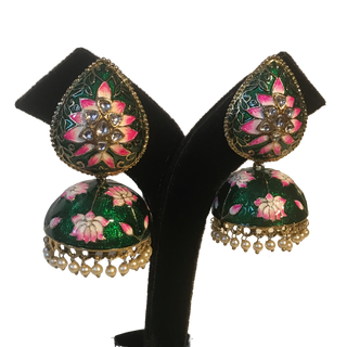 DEEPIKA Meenakari (Hand Painted) Jhumki - Emerald Green