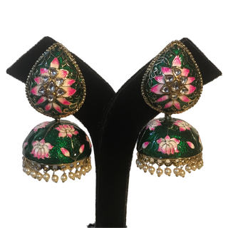 DEEPIKA Meenakari (Hand Painted) Jhumki - Emerald Green