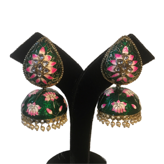 DEEPIKA Meenakari (Hand Painted) Jhumki - Emerald Green